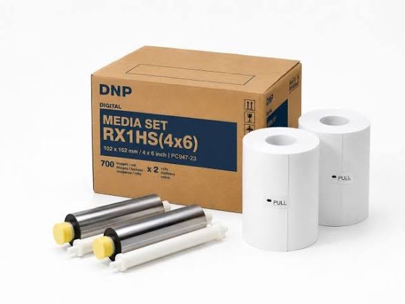 קרטון סט מדיה DNP RX1HS 4x6 עם שני גלילי נייר צילום ושני ריבוני צבע למדפסת סובלימציה